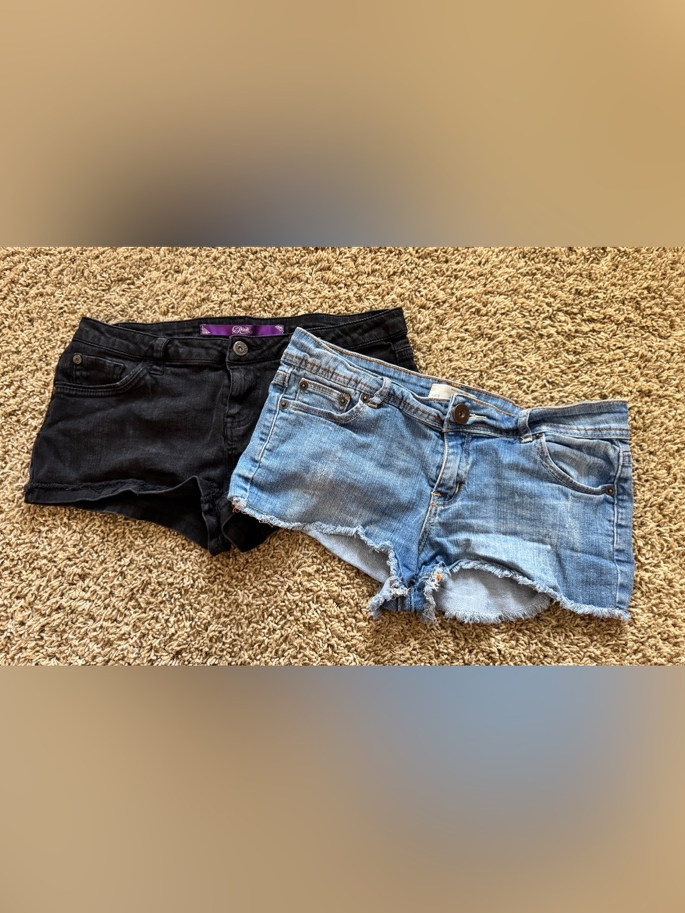 Light Wash Denim Cutoff Shorts & Black Denim Shorts